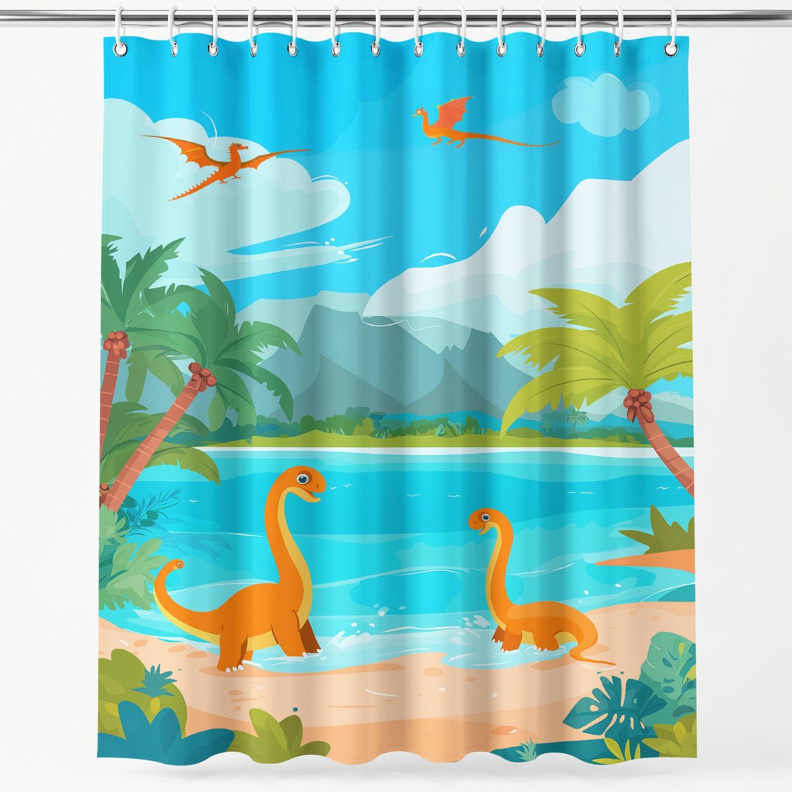 Rideau de douche dinosaure pour salle de bain enfant forêt tropicale
