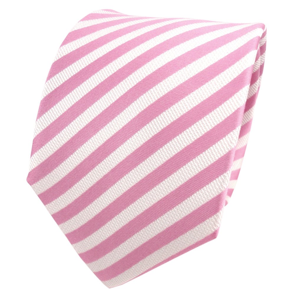 Tigertie Men's Pink, Light Pink, White Designer Silk Tie Pink Bright-Pink White Striped - Tie Necktie Silk