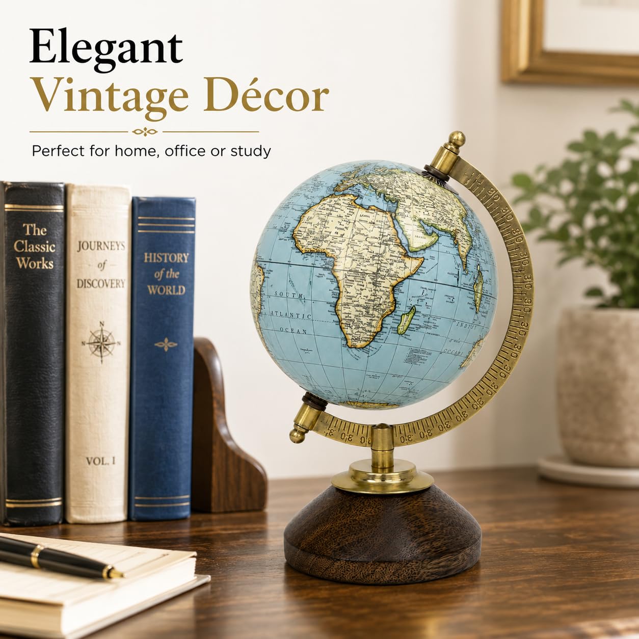 Antike Globe, Mini Vintage Weltkugel 360° drehbarer Desktop dekorative Erdkugel Ornamente Geographie Pädagogisch Globus mit Metallfuß