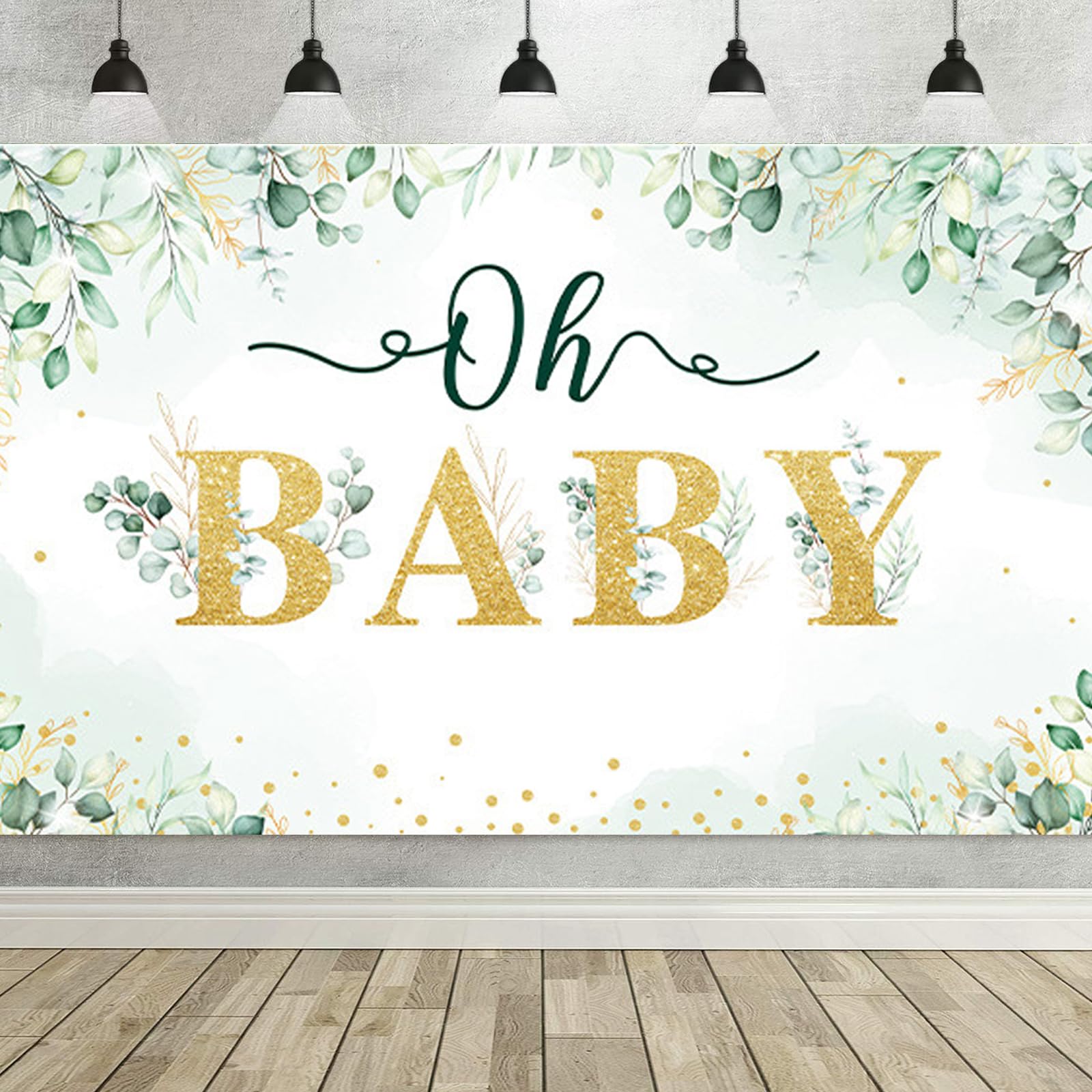 Baby Shower Backdrop Banner 1.8x1.1m Baby Shower Decorations Stunning Hello Baby Backdrop Gold Eucalyptus Greenery Leaves Gender Neutral Photography Background for Newborns, Baby Showers