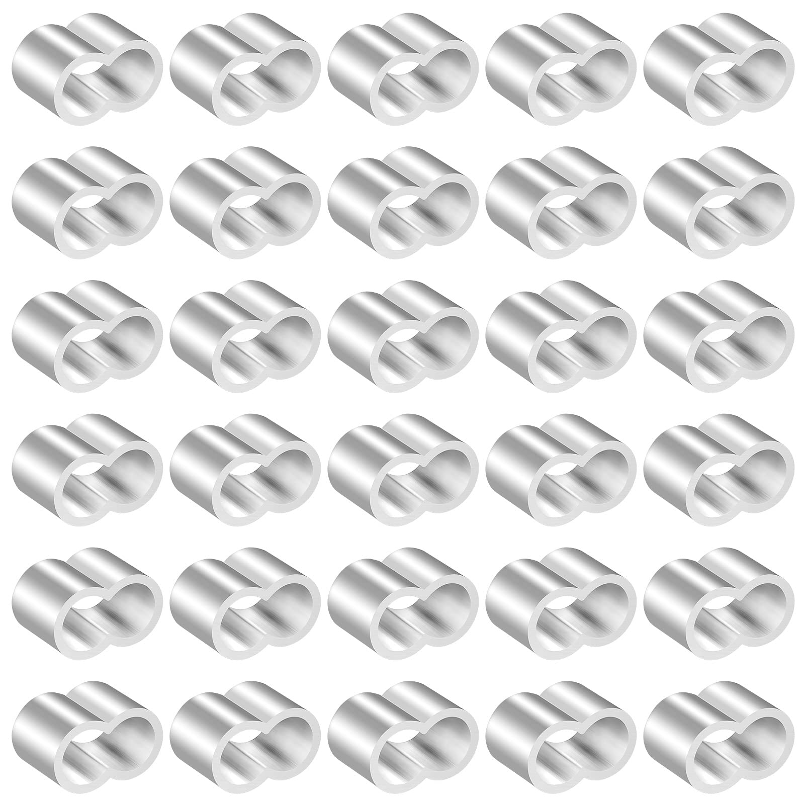 30 sztuk aluminiowych pętli zaciskowych, zaciski kostne, podwójne tuleje do zacisków linowych i tulejek zaciskowych 8,5 mm, zaciski zaciskowe do linki gumowej, linki plandekowej, nierdzewne i wytrzymałe zaciski linowe tuleje zaciskowe