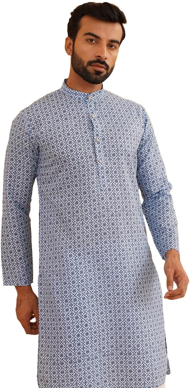 Sojanya (1958年以来メンズコットンリネン箔プリントのみロングクルタ)