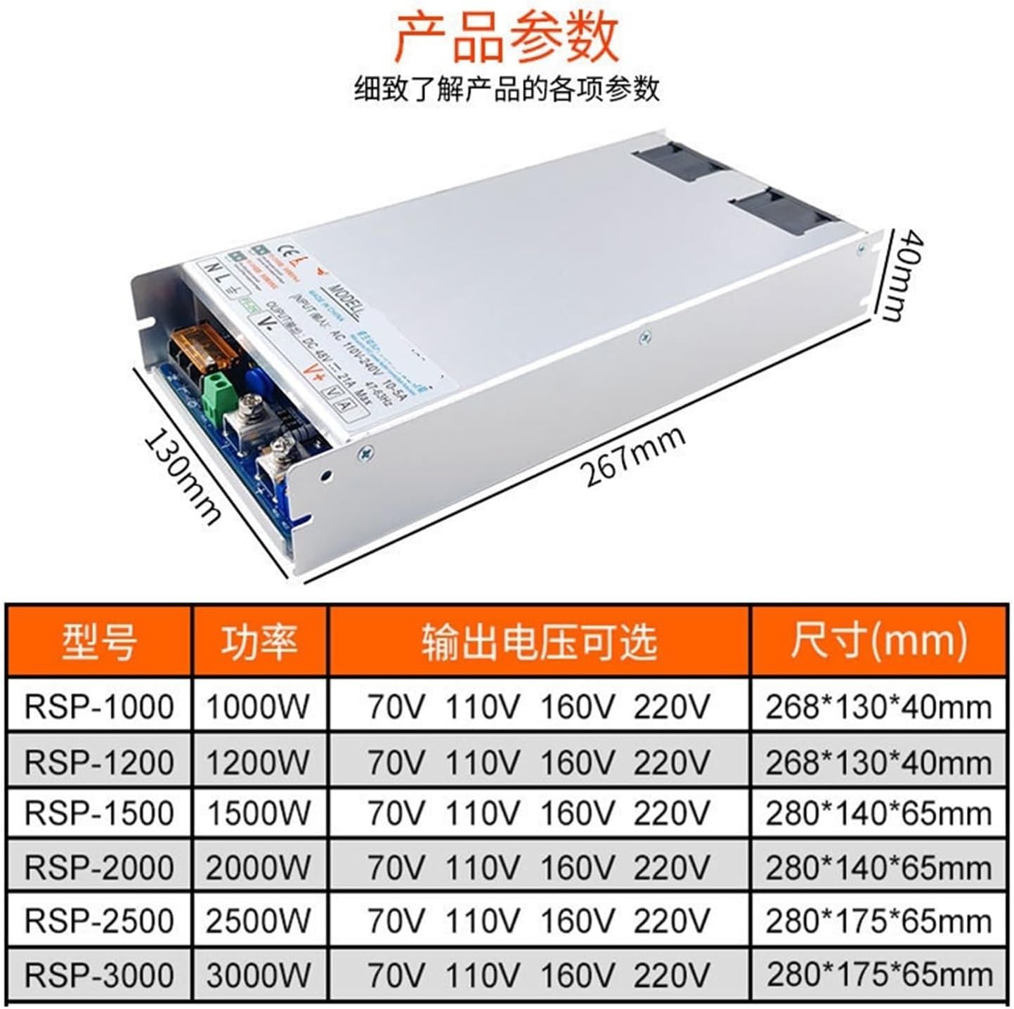 高出力PFCスイッチング電源RSP-1000W RSP-1200-220 DC電源70V110V(RSP-1000-110)