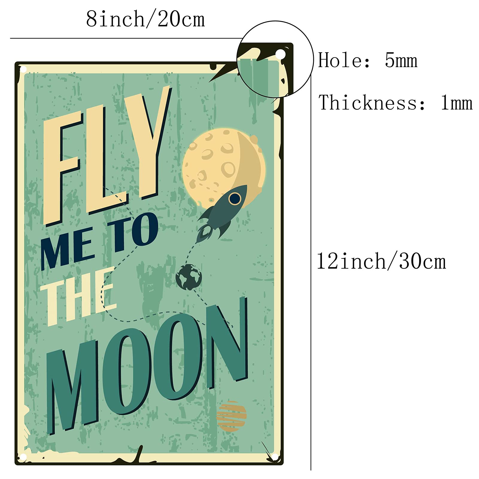 Targa In Metallo Vintage "Fly Me To The Moon" - Decorazione Da Parete 30x20 Cm Per Casa, Bar, Pub