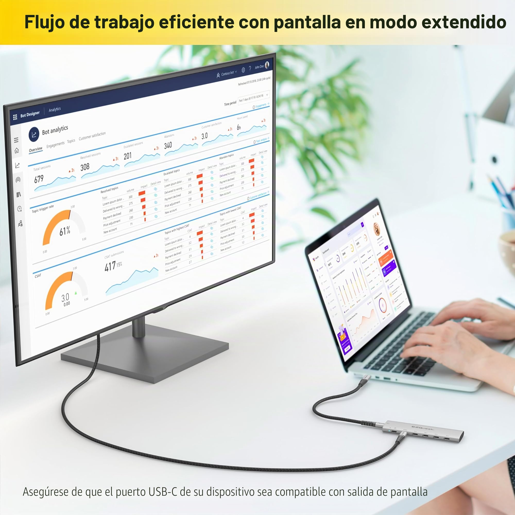 Adaptador USB-C Slim Gen 2 Hub 6 en 1 1 USB-C 4K/60Hz Video, 4 USB-C Gen 2 10Gbps, y 1 USB-C Power Delivery 3.0