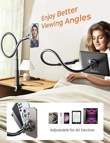 Miniatura 4 de LISEN Soporte para teléfono Magsafe para cama, soporte para Kindle de brazo largo para cama, escritorio, iPad, cuello de cisne, soporte para