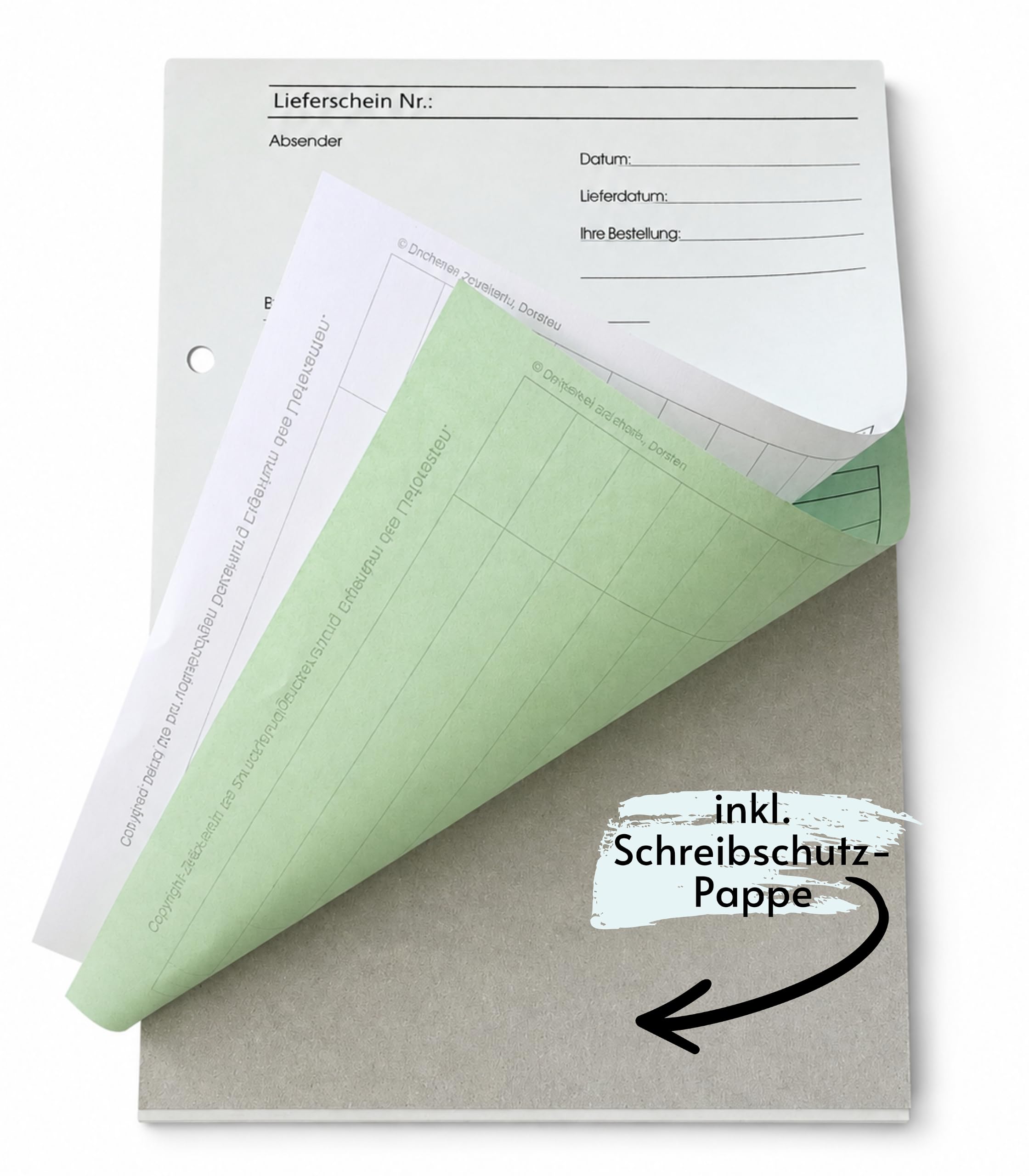 4x Lieferscheinblock DIN A5 2-fach selbstdurchschreibend 2x50 Blatt | Lieferscheinbuch A5 2-fach selbstdurchschreibend, 2x50 Blatt weiß/grün, gelocht