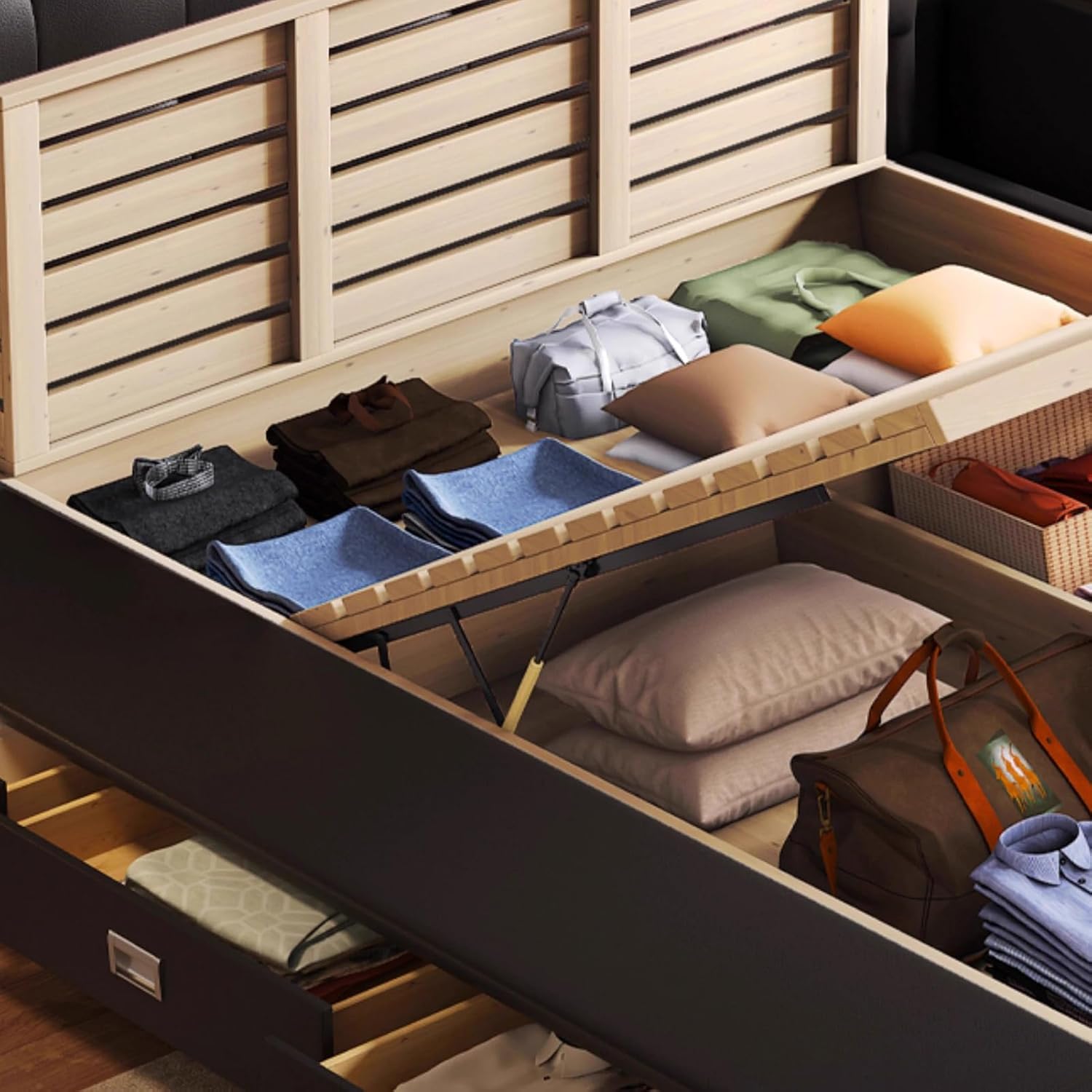 Black Modern Simplicity Full Size Bed Frame, Queen Size Platform Bed Wooden Slats Support with Headboard, Noise-Free