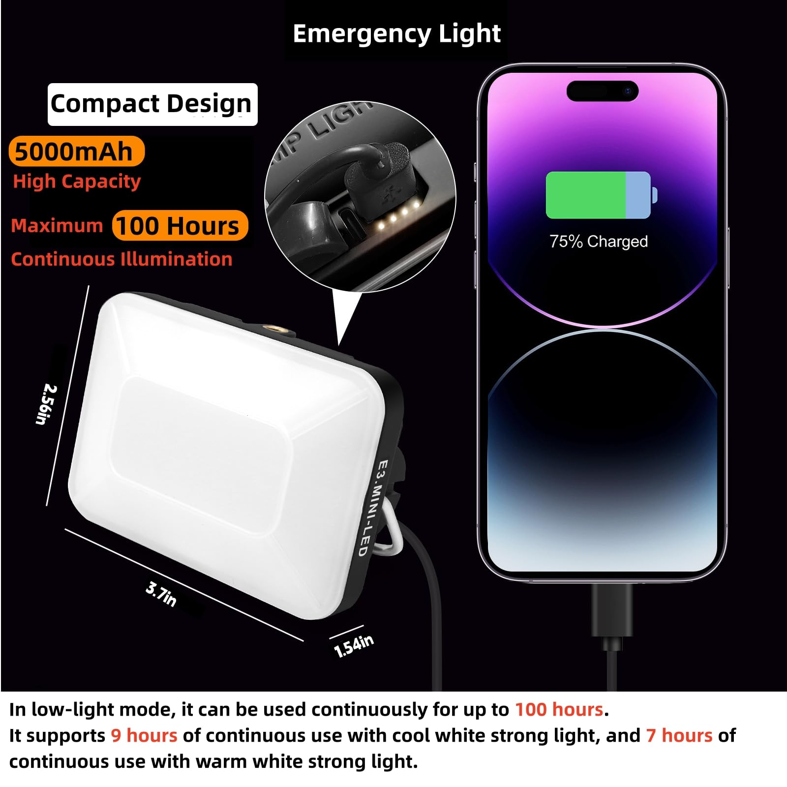 DOTWISE Linterna de camping recargable, 50000 mAh, máximo 850 lm, 6 modos de atenuación continua y 3 opciones de montaje, IP54 impermeable, luces de camping para cortes de energía, senderismo