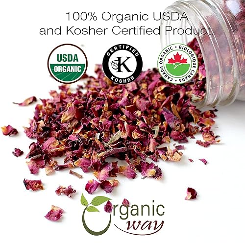 Miniatura 2 de Organic Way Pétalos de rosa secos (Rosa Centifolia)  Puro, comestible y fragante para té  Certificado orgánico y Kosher  Crudo, vegano, sin OMG y