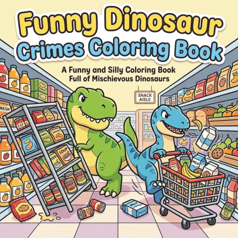 Dinosaur Crimes Coloring Book for Kids & Adults: A Funny and Silly Coloring Book Full of Mischievous Dinosaurs: Funny and Silly Dinosaur Adventures ... Color (Silly Animal Crimes Coloring Series)