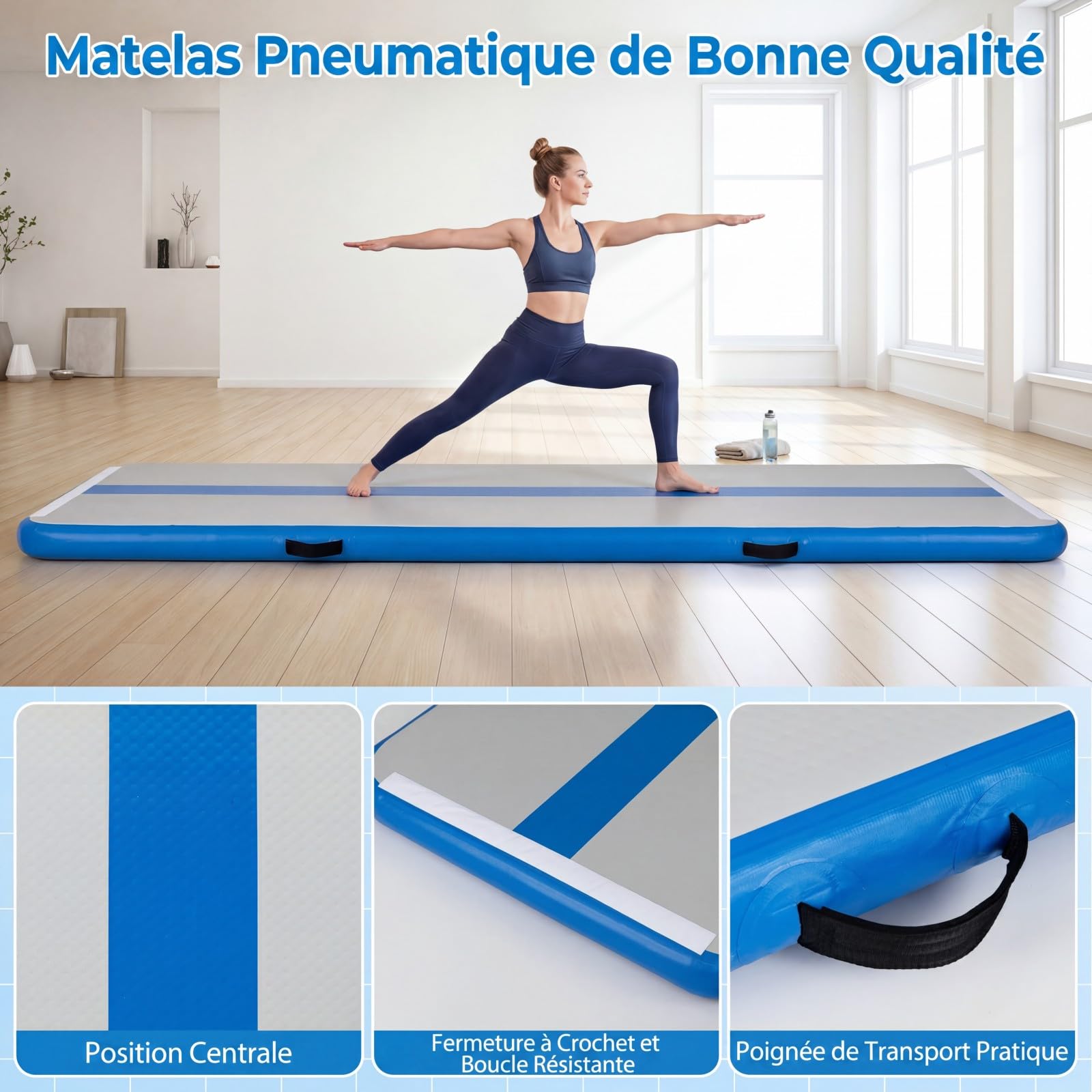 COSTWAY Air Track Tapis de Gymnastique Gonflable 3 M en PVC Épais 11 cm, Tapis de Gym Tumbling Portable en PVC avec Pompe Électrique Patchs Réparation Sac de Transport, pour Yoga Fitness