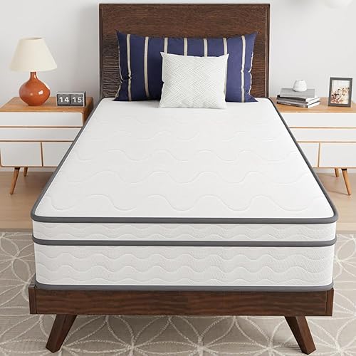 BLKMTY Colchón tamaño individual de 10 pulgadas, colchón de resortes interiores con colchón de espuma de alta densidad, colchón de resortes