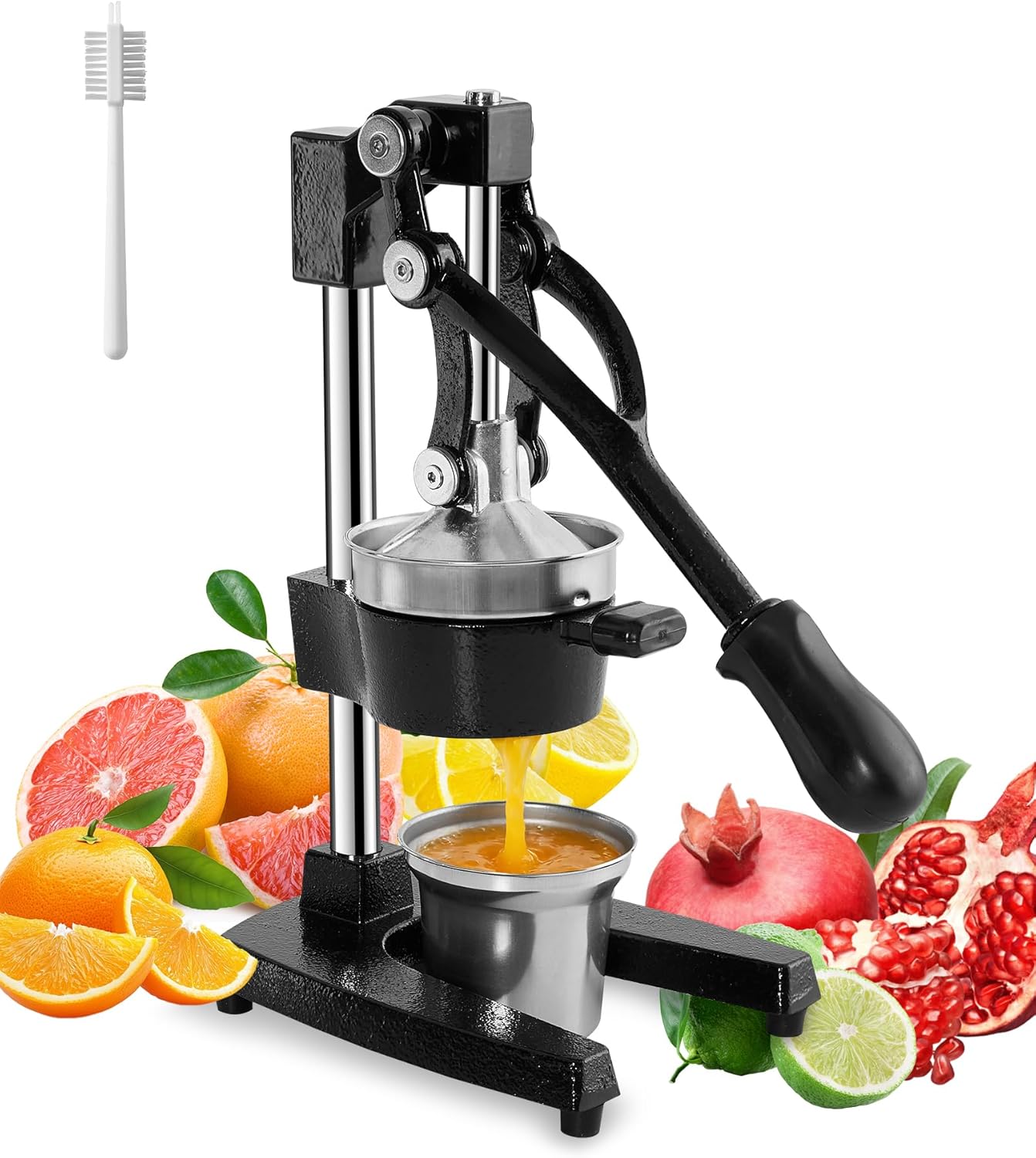 ZOZOE Cast Iron Juicer, Heavy Duty Manual Citrus Press with Stainless Steel Cup, Lemon Orange Squeezer, Professional Hand Press Juicer for Pomegranate, Grapefruit, Easy to Clean, Black