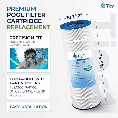 Miniatura 2 de Tier1 Cartucho de filtro para piscina y spa, paquete de 2  Reemplazo para Pentair R173215, Clean & Clear 100, Pleatco PAP100-4, Unicel C-9410,