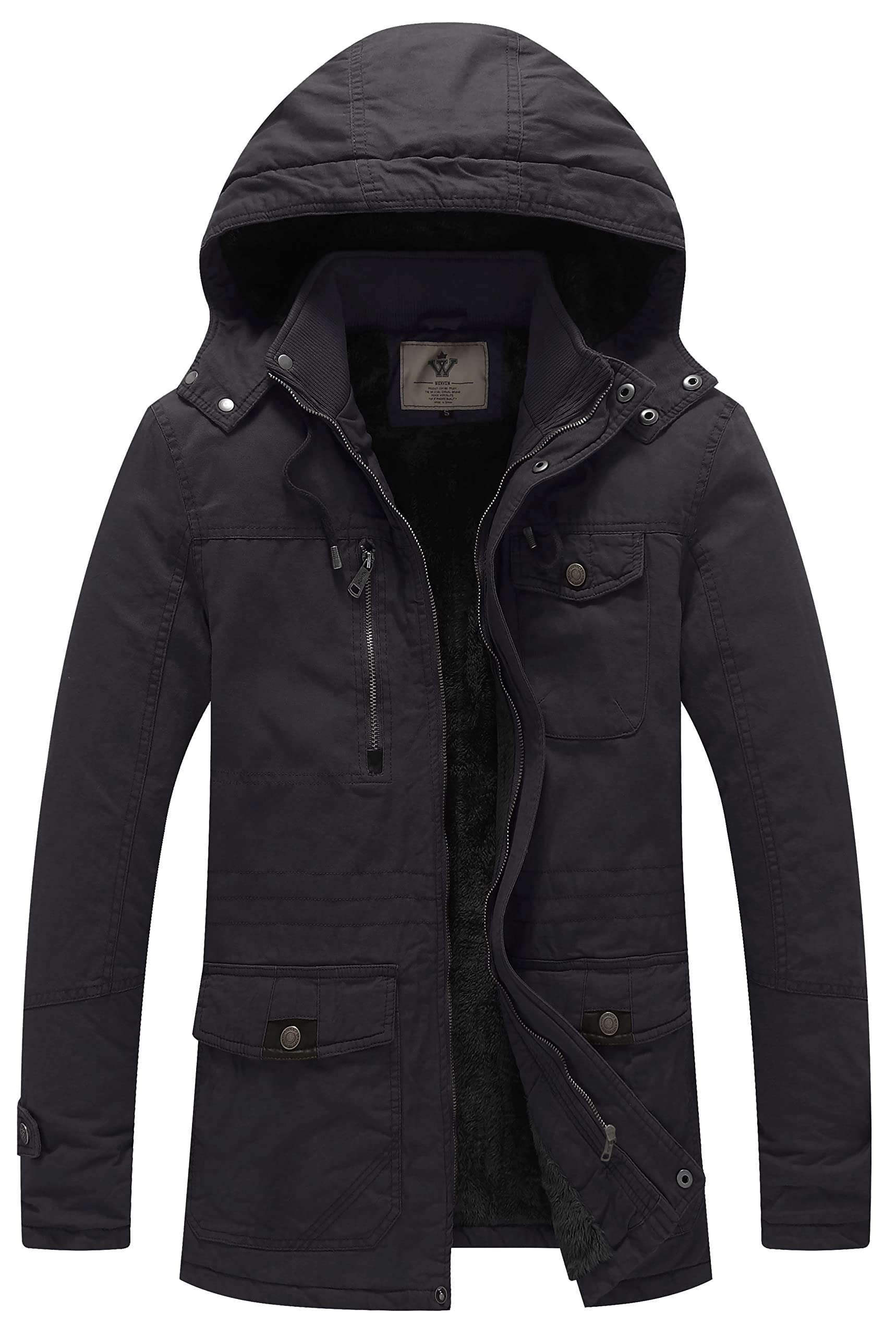 WenVen Giacca Militare Calda Invernale Cappotto con Cappuccio Staccabile a Vento Parka da Esterno Media Lunga Giubbotto Imbottito in Cotone Uomo