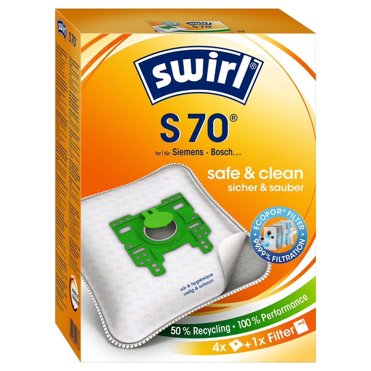 4 Swirl S70 Staubsaugerbeutel kompatibel mit Siemens big bag 3 l Serie von Staubbeutel-Profi®