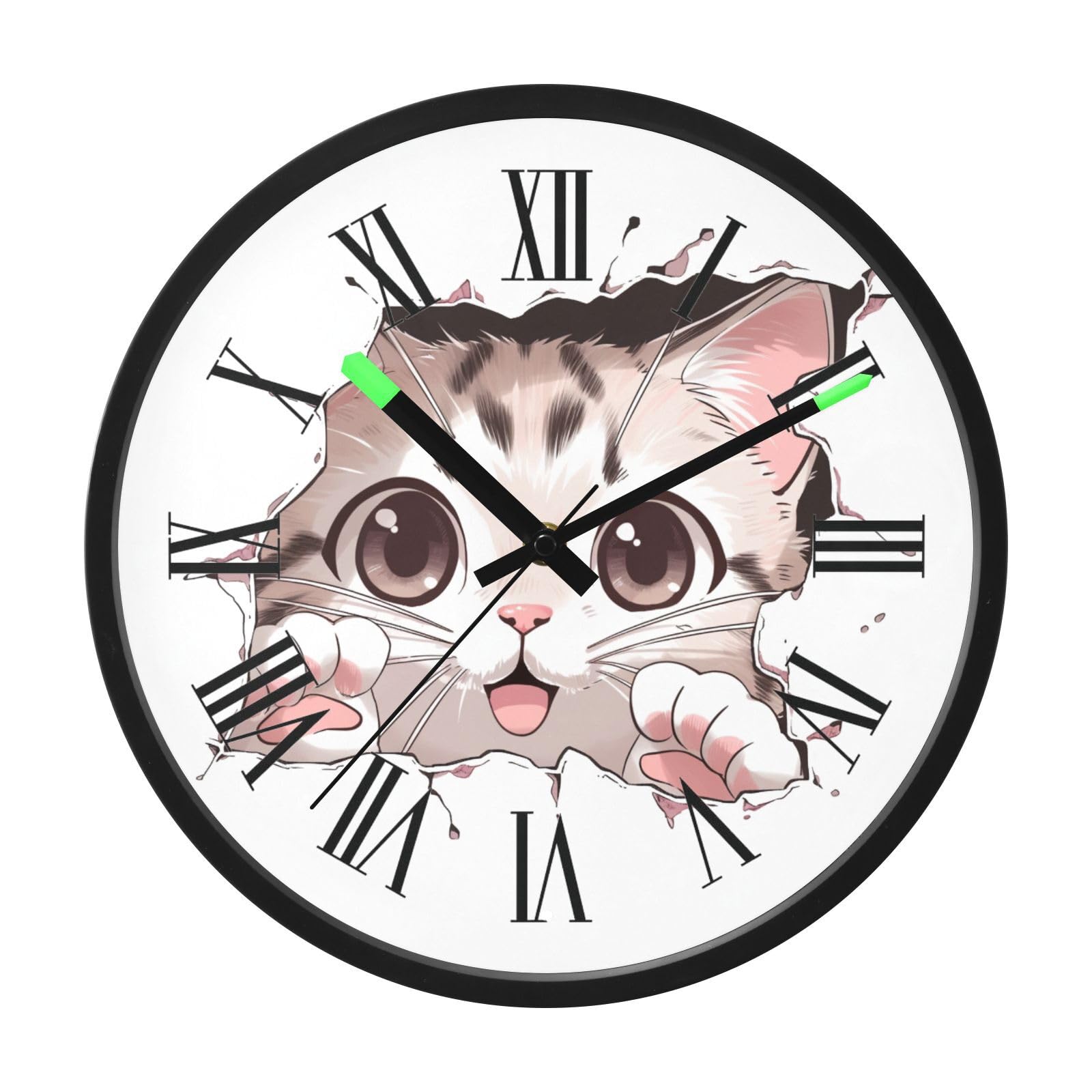 Horloge murale silencieuse nocturne en forme de chat pour dormir sans tic-tac