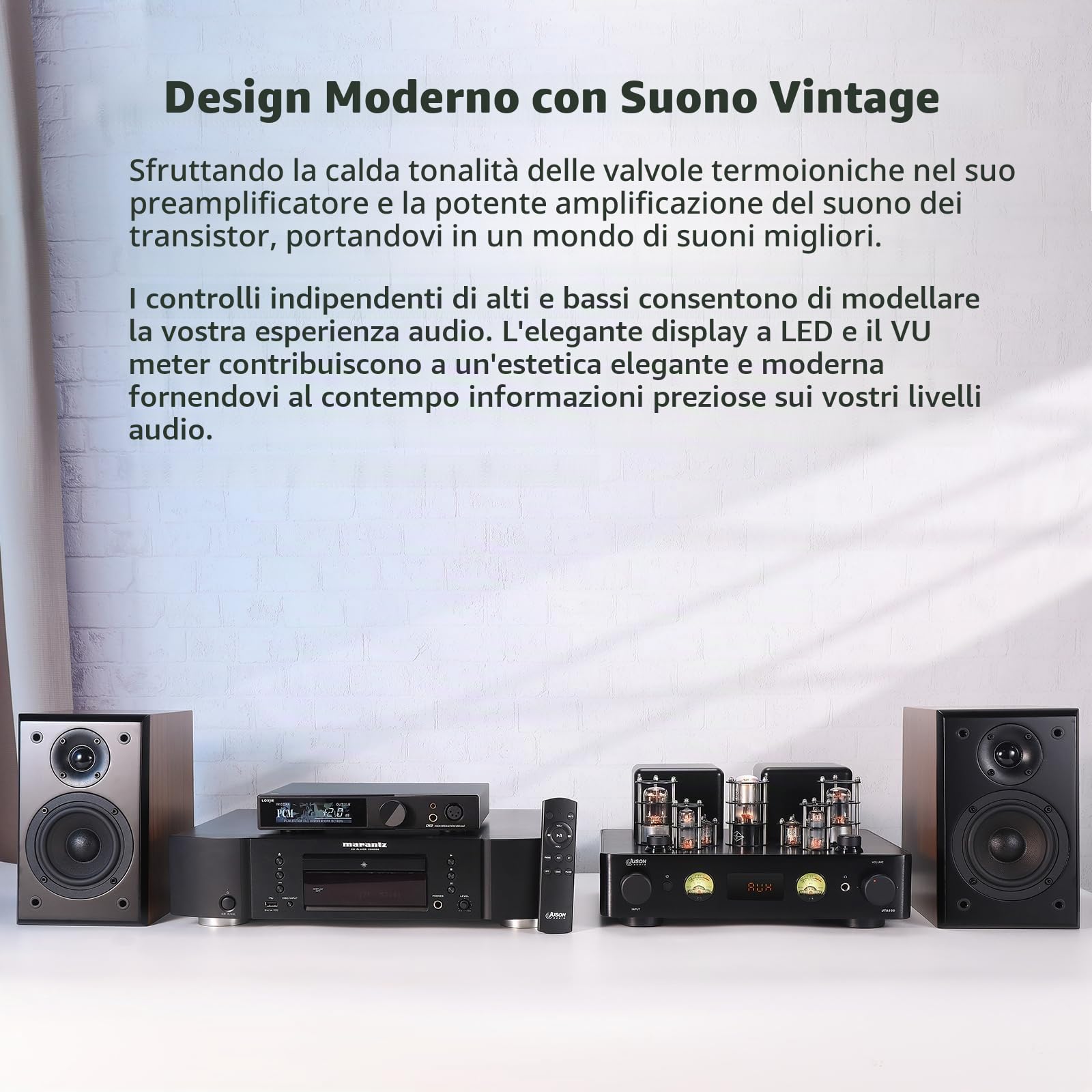 JTA100 2025 200 W Amplificatore a valvole a vuoto ibrido integrato con BT 5.0, OPT AUX, COAX, ingresso Phono e uscita cuffie, Classe AB a 2.1 canali, audio Hi-Fi domestico per giradischi
