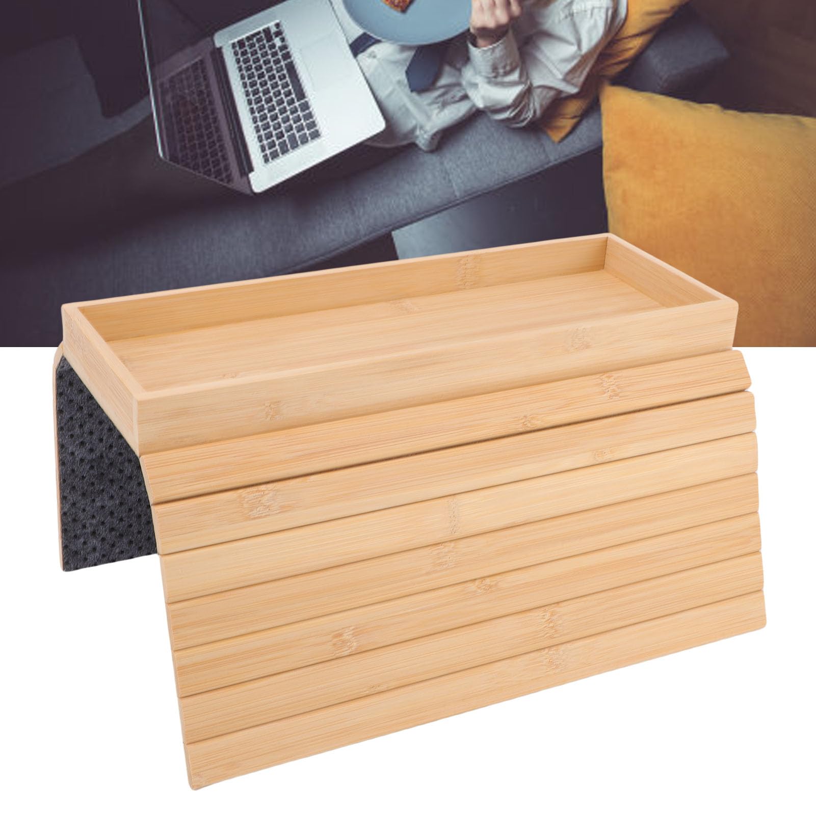 Bandeja plegable de bambú para sofá, soporte para tazas, antideslizante, mesa auxiliar para mandos a distancia Drin Boo (color madera)