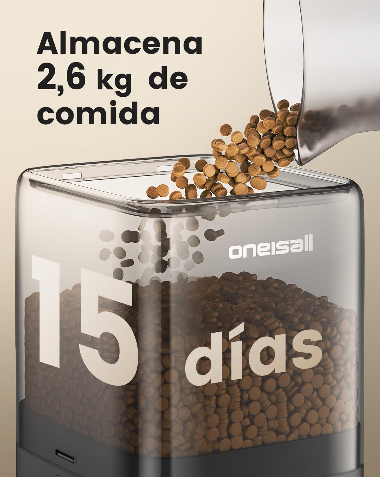 oneisall Comedero automático para Gatos 2 Tazones, 5L Comedero para Gatos con un botón Fácil Operación, dispensador de Comida Seca