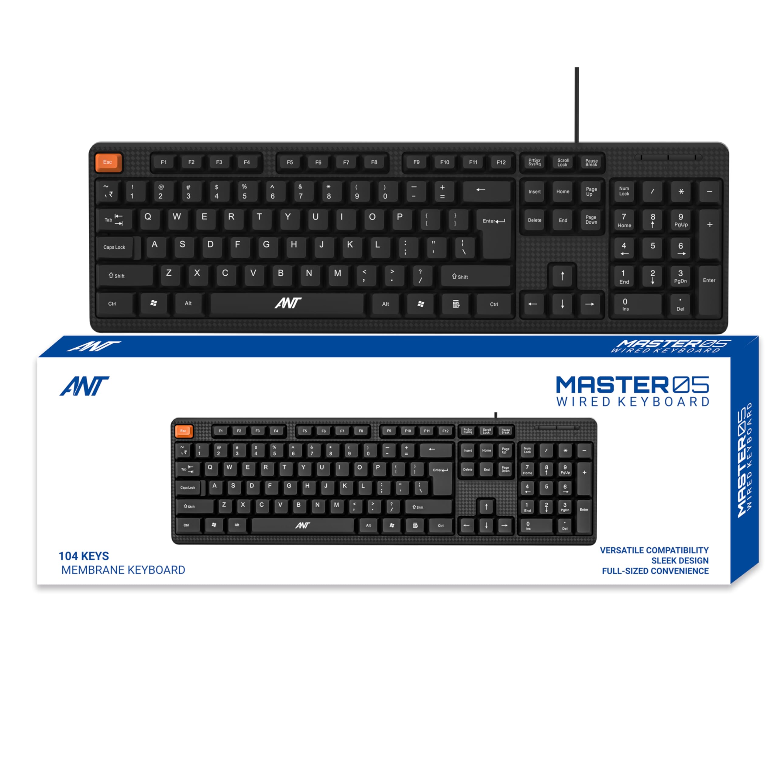 Ant Master 05 Wired USB Keyboard - Full-Size 104 Keys with Numeric Pad | Membrane Silent Typing, 1.3m Cable, Plug & Play | Ergonomic Office & Home Keyboard for PC, Laptop, Mac & Linux – Black — Amazon image 8
