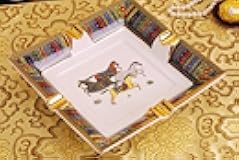 HEHUANG Handmade Art Grid Pattern Ceramic Cigar Ashtray Nice Smoke Ash Tray Holder Cigars Home Table Desk Accessories,19.5X3.8CM