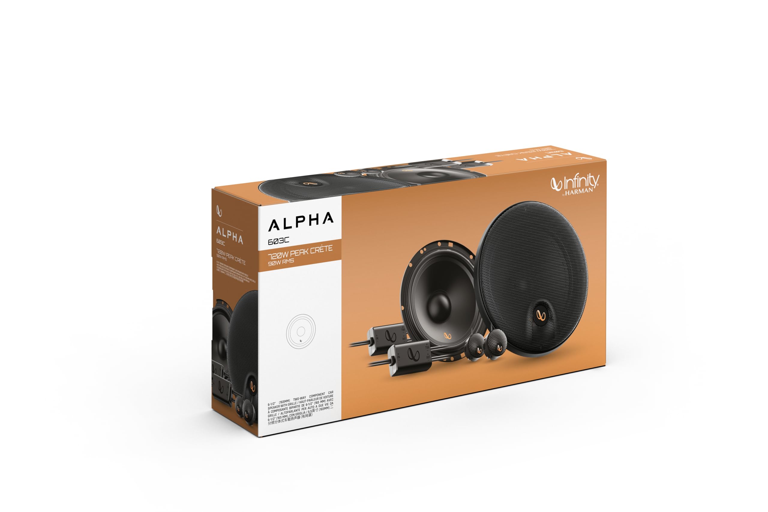 Infinity Alpha 603C Sistema Componenti 2 Vie 165mm 90W RMS con Griglie Woofer Plus One Tweeter Seta Edge-driven per Alti Morbidi e Risposta Estesa Ideale per Impianti Hi-Fi Automotive di Qualità