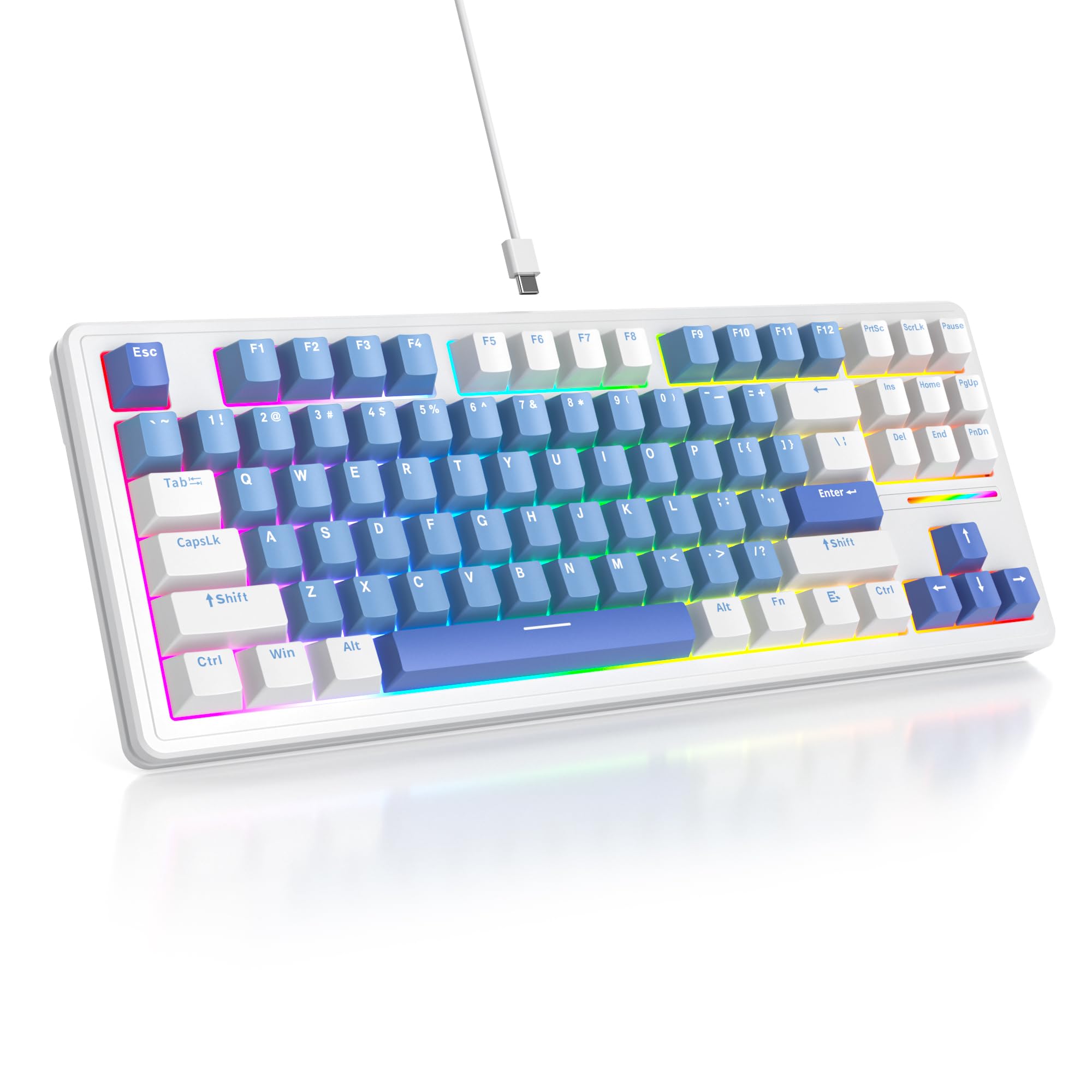 Owpkeenthy 75 Percent Gaming Keyboard Gasket Mounted,87 Key Wired TKL Mechanical Keyboard Hot Swappable Linear Pre-lubed Linear Switch South-Facing RGB Backlit for PC Laptop (N-Blue)