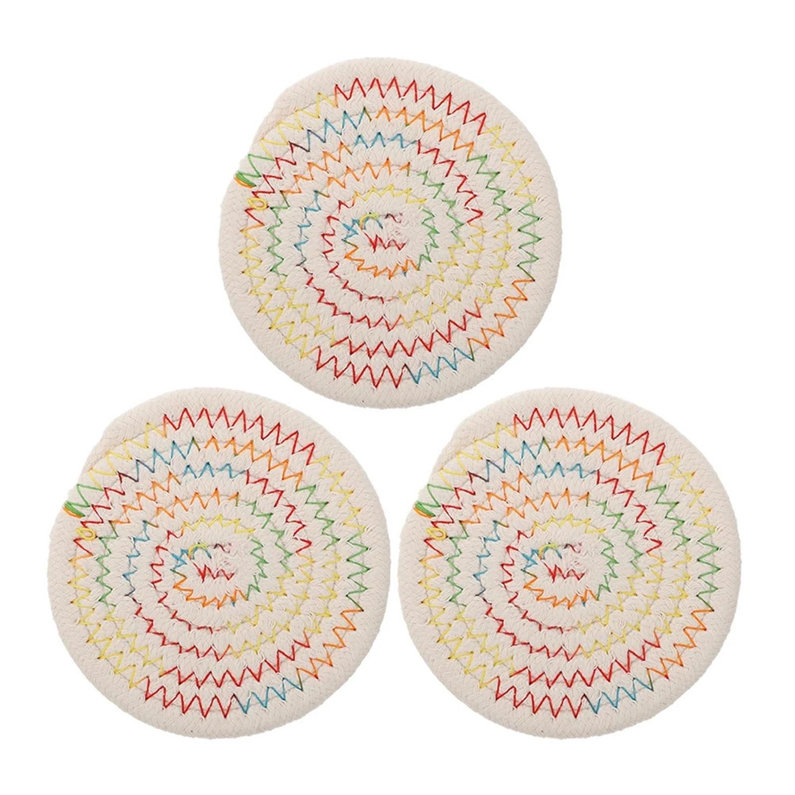 Woven Placemats 3pcs Cotton Rope Coasters Absorbent Heat Insulating Drink Pads For Coffee Tea Woven Macrame Cup Mat