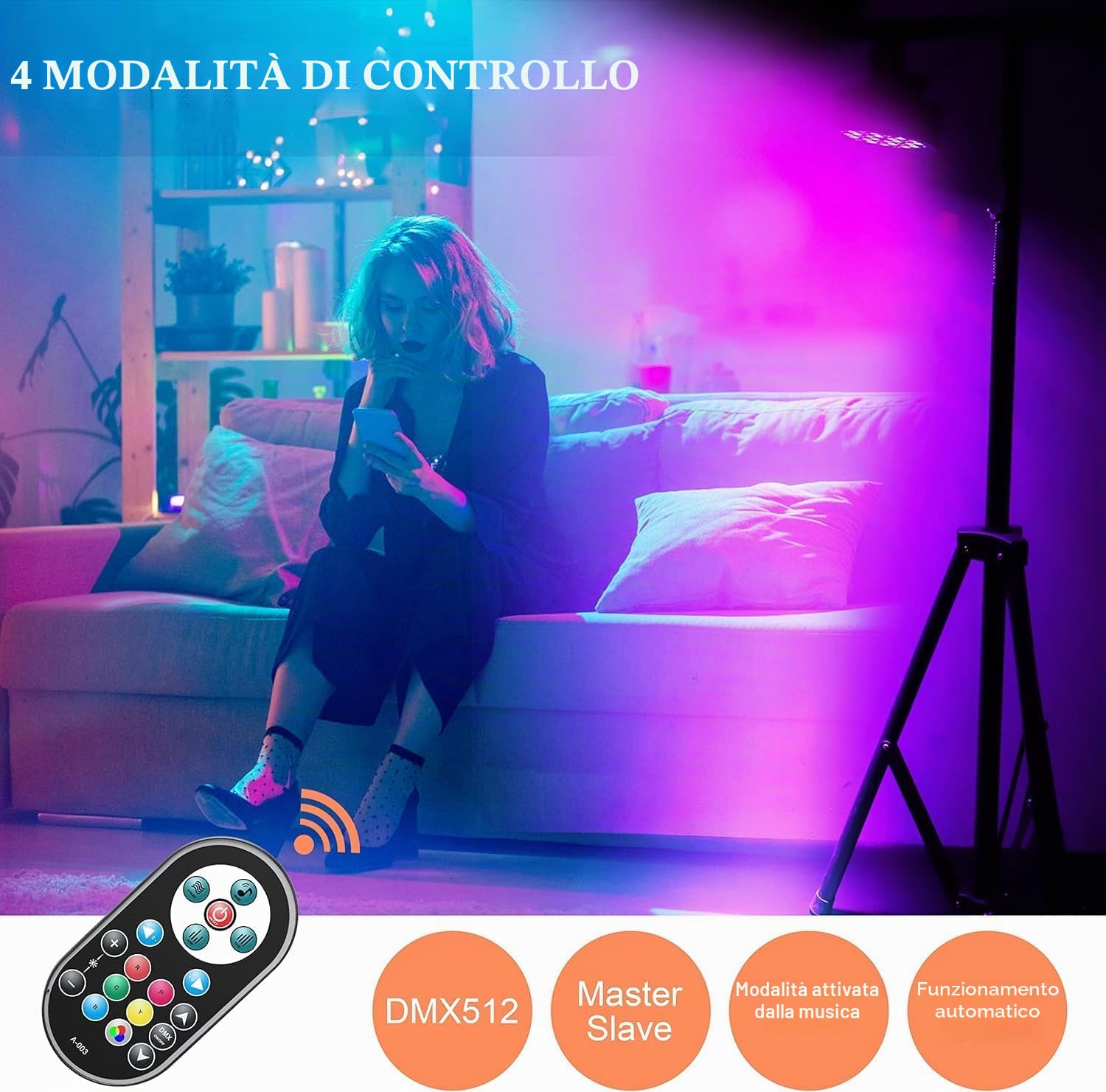 U`King 4 Pezzi Par LED RGB con Borsa, 36 LED Luce da Palco con Telecomando e Attivato dal Suono, Illuminazione Discoteca per Feste Bar DJ Matrimonio Concerti Halloween Natale