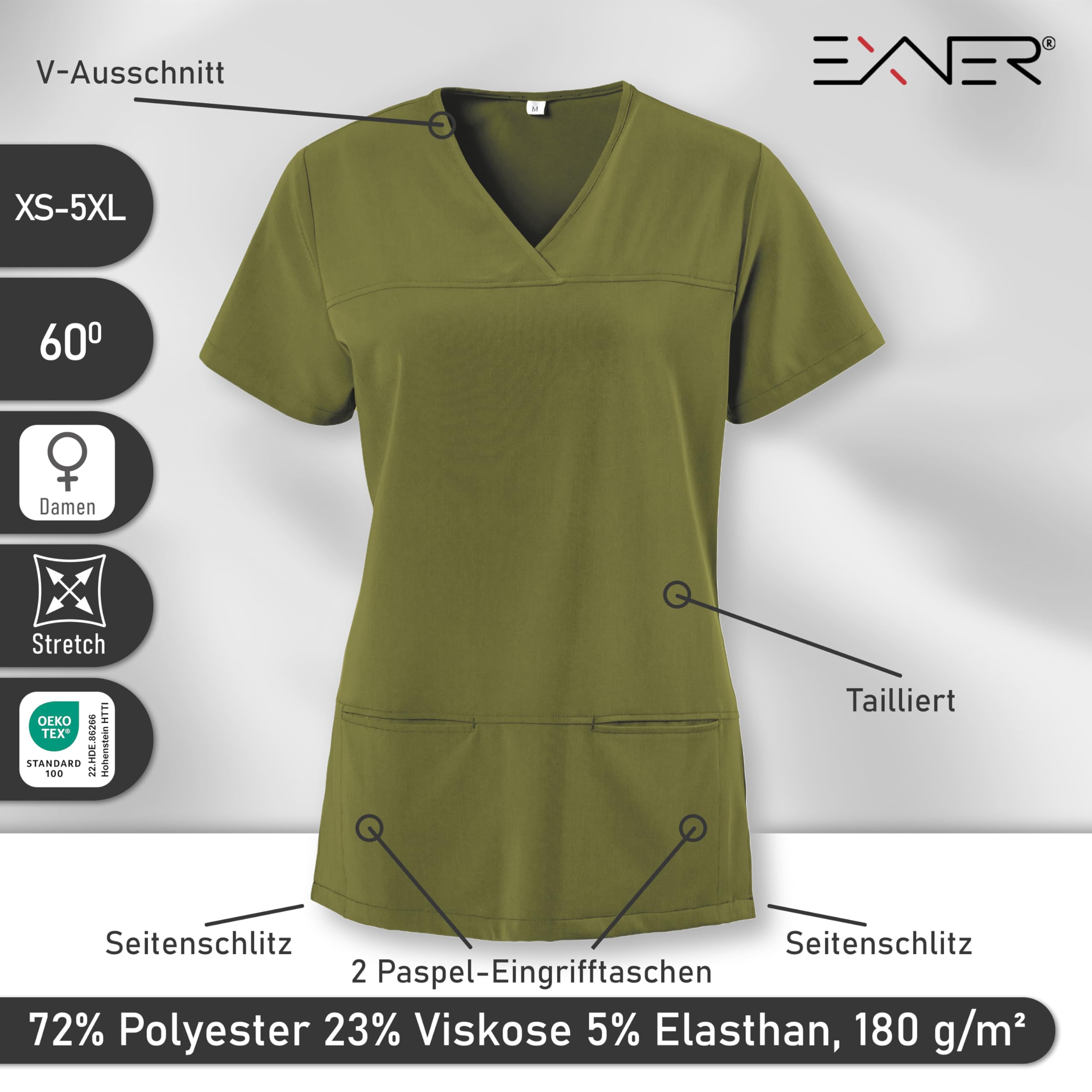EXNER medizinischer Schlupf-Kasack X-Top, für Damen in Krankenpflege, Altenpflege, Kosmetik, Medizin, lieferbar in weiß, grau, schwarz, blau, pink, von Größe XS-5XL