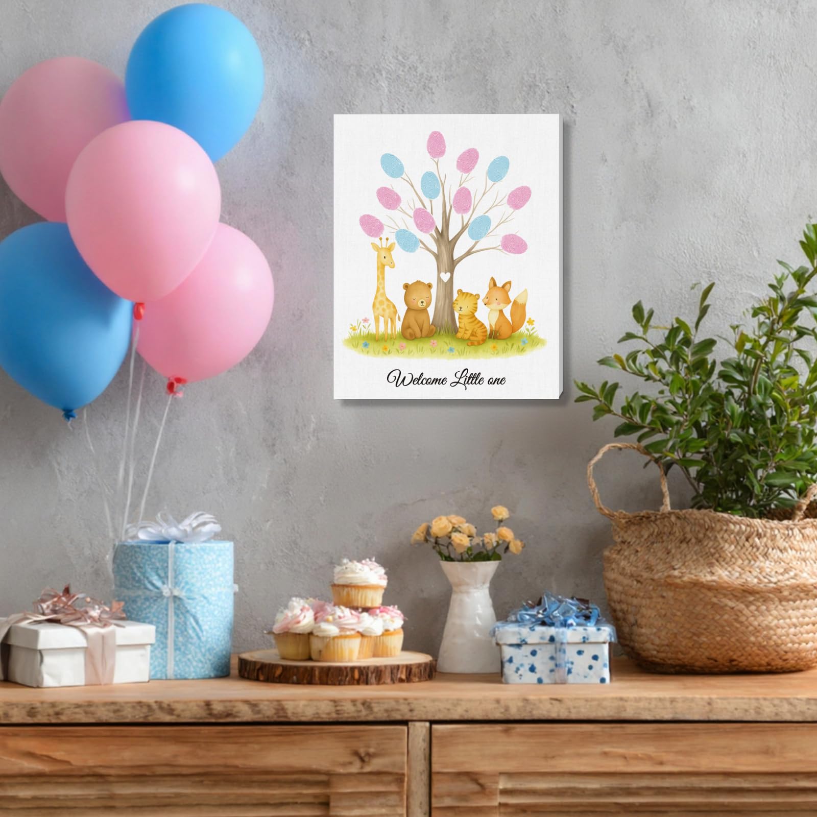 2 piezas de árbol de huellas dactilares para revelación de género, libro de invitados para baby shower, ideas para fiestas, libro de invitados de huellas dactilares con 2 bolígrafos y 6