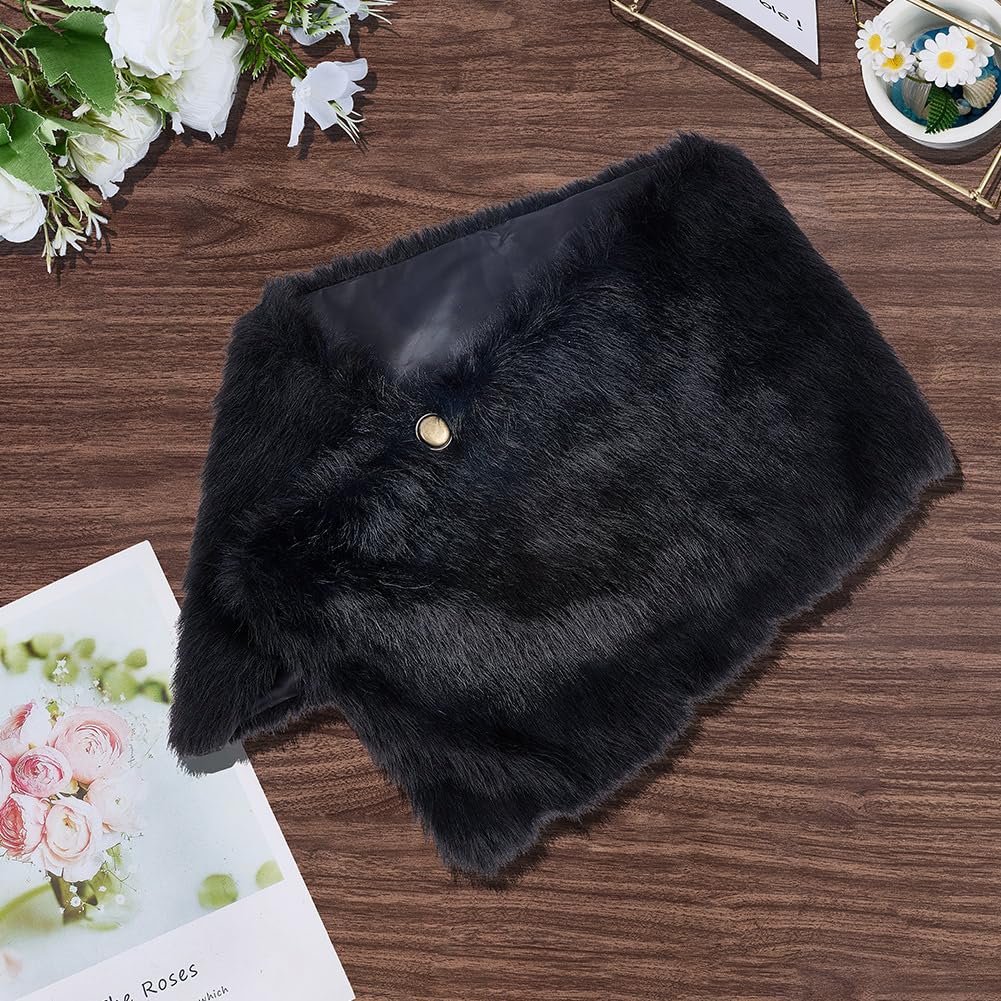 GORGECRAFT Viking Faux Fur Cape Shawl Medieval Wool Mantle Shoulder Wrap Collar Black Warrior Queen Renaissance LARP Cosplay Cloak Costume with Leather Belts for Women Halloween parties - Image 3