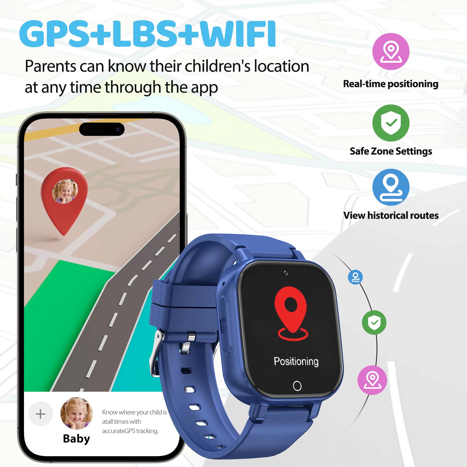 Alutoria Reloj Inteligente niños-Reloj con GPS y Llamadas 4G | Videollamadas Chat de Voz Mensajes SOS WiFi Juegos Podómetro-Reloj Smart Watch Niños Regalos 4-13 Azul