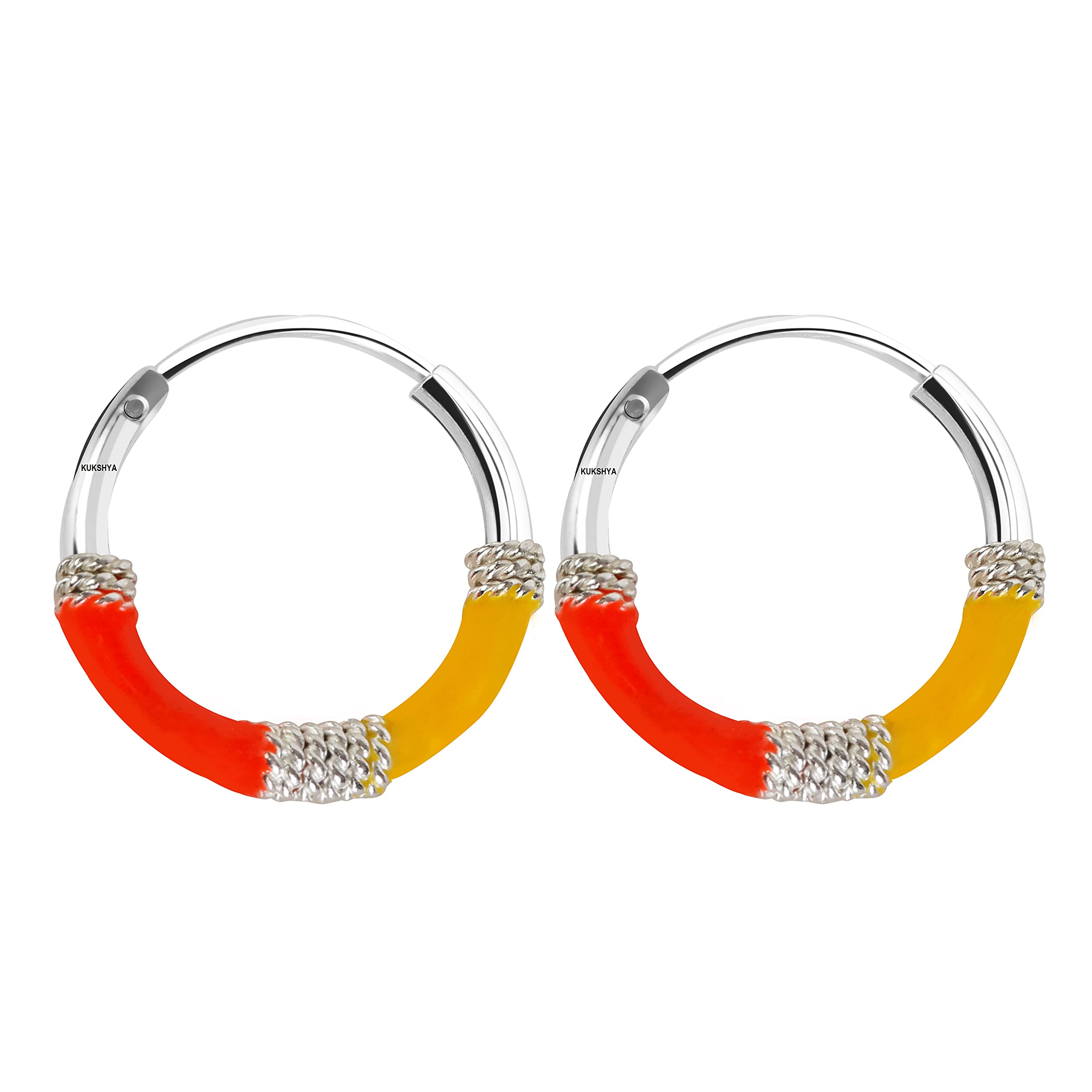 KUKSHYA JEWELLERS Exclusive 925 Pure Sterling Silver Meena Yellow & Orange Hoops Earrings | 14MM Small Size for Girls, Baby Girls & Women (Small Size,1Pair) (B099PYRLMR) Amazon Price History, Amazon Price Tracker
