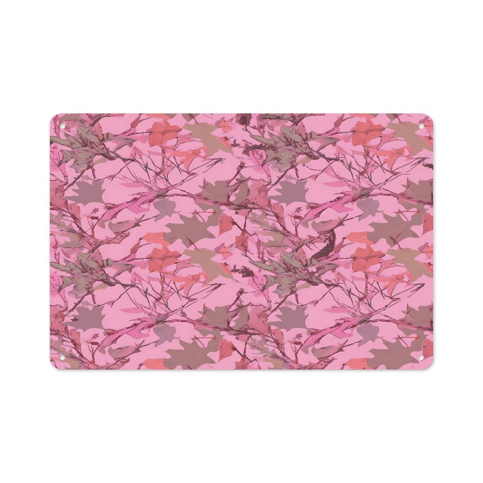 VstaDank Metal Aluminum Pink Leaves Camo Sign Wall Decor Vintage Metal Sign Plaque Boho Wall Hanging Decor Sublimation Picture Panel Personalized Plaque Poster 8x12in