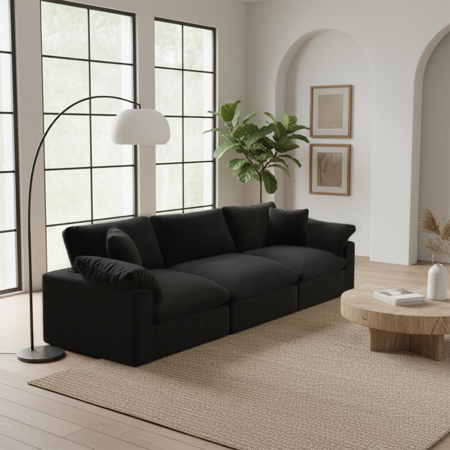 Modular Cloud Sofa,Convertible 3-Seater Set,Extra Deep Seat Down Filled Seat, Washable &amp; Replaceable Cushion Covers for Living Room,Apartment,Black