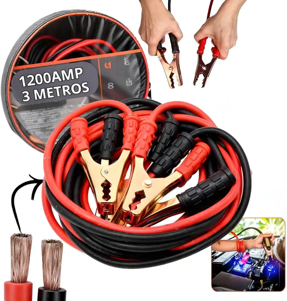 Cabo de Chupeta 3 Metros 1200 Amperes com Bolsa de Transporte Cabo Para Carga de Bateria de Carros, Caminhão, Vans, SUVs e Motos IMPERATRIZ