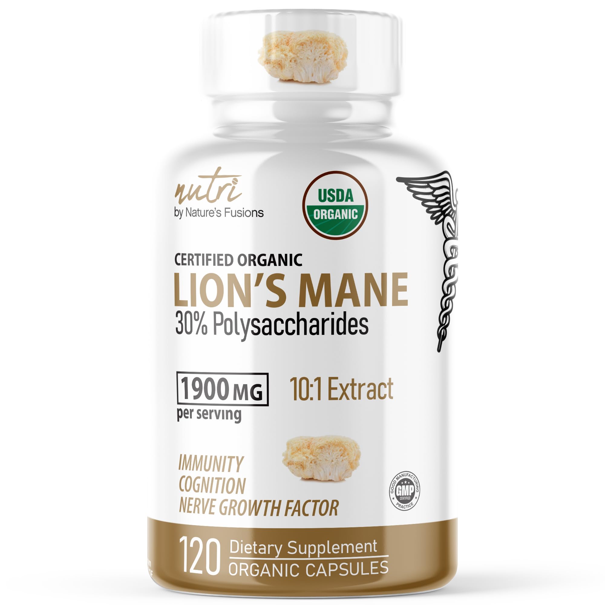 Nutri Organic Lion's Mane 1900mg - Cognitive & Heart Health - 120 Caps