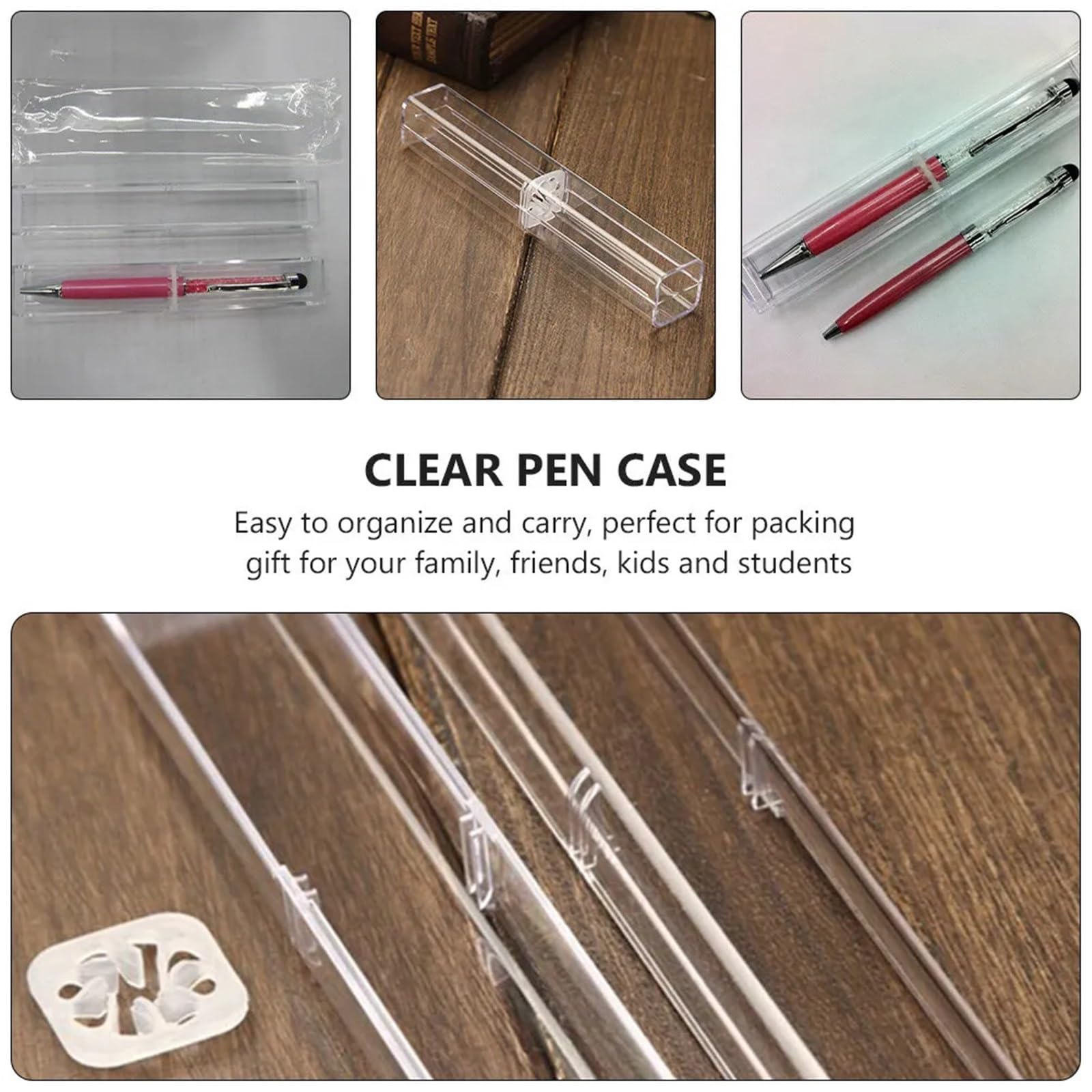 Lot de 20 boîtes à stylos en plastique avec couvercle transparent