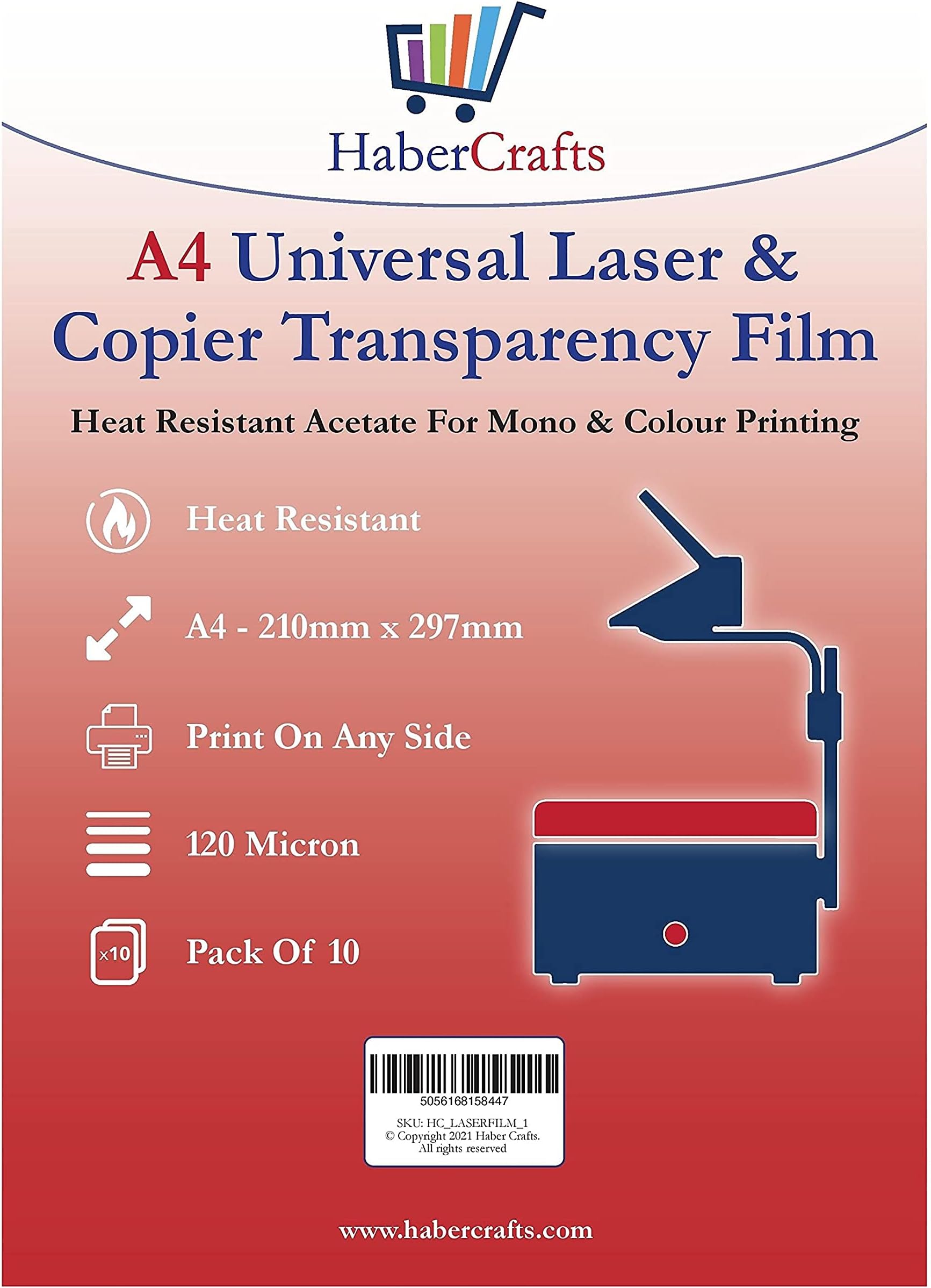 Universal Laser Transparency Film A4 Clear OHP Sheets Laser Printer Acetate Film Overhead Projector Film Tracing Graphic Design Transparency Paper Printable Sheets Fast Dry 120 Micron (10 Sheets)