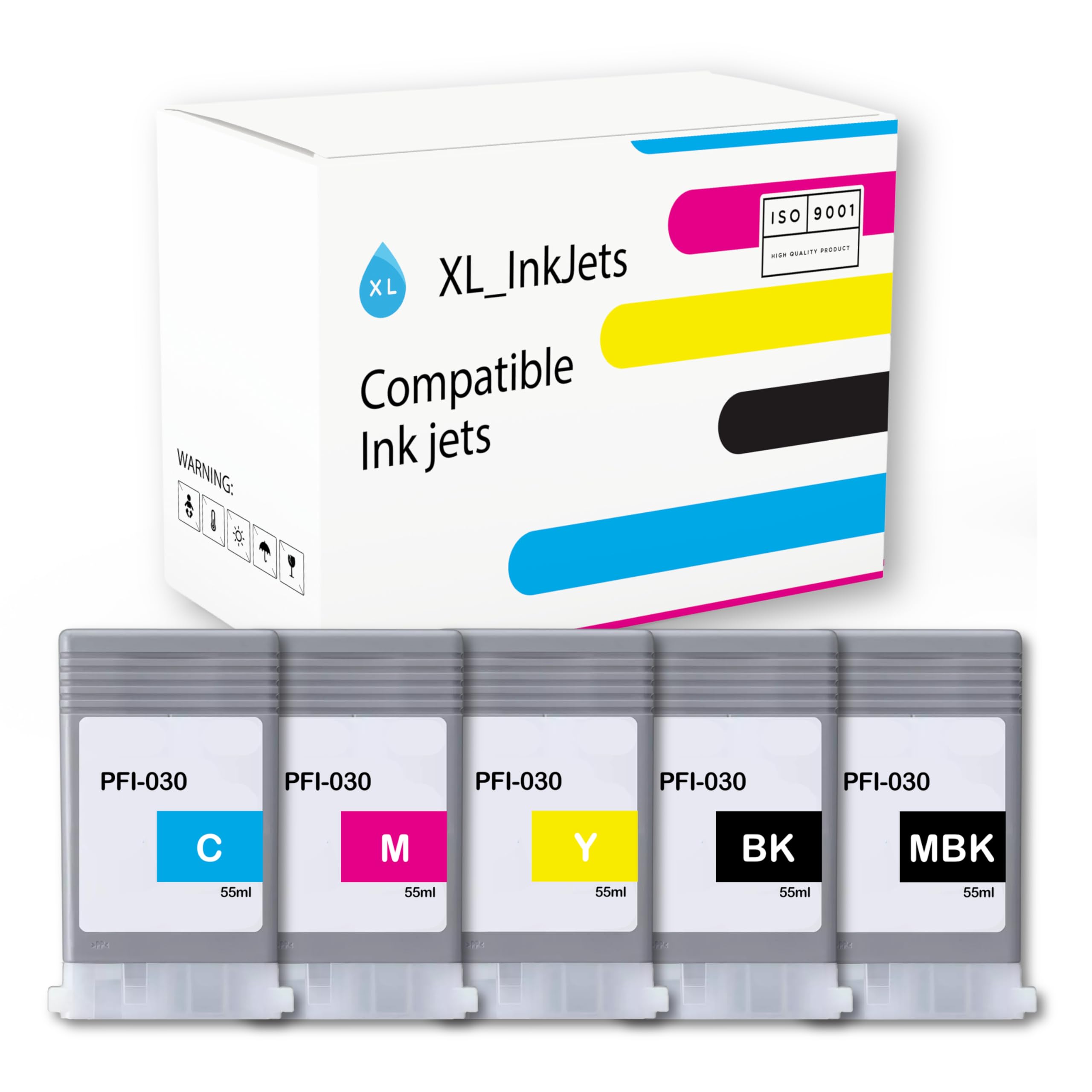 XL-Ink Cartucce d'inchiostro compatibili per Canon PFI-030, confezione da 5 (MBK KCMY)