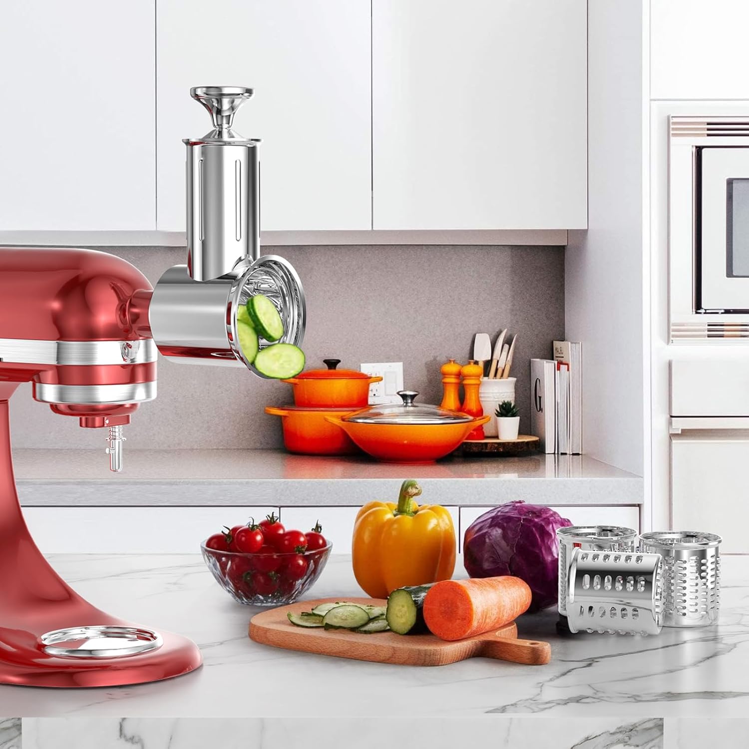 Slicer Shredder Attachment for KitchenAid Stand Mixer with 4 Blades, Cheese Grater Attachment, Fresh Prep Slicer, Bigger Vegetable Salad Maker Accessories for Kitchenaid