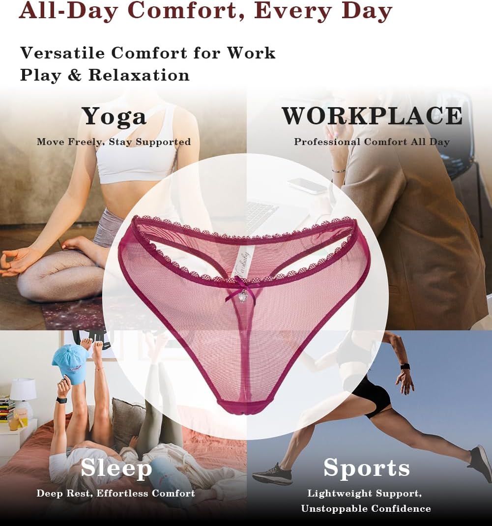 Women's Sexy Sheer Panties Thongs Mesh G-Strings Low Rise Brief Underwear, 3-Pack - Image 6