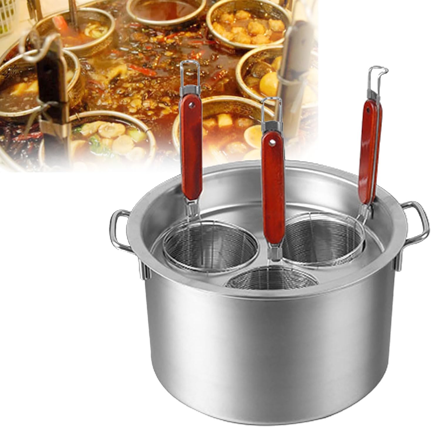 Insert Set,Stainless Steel Pasta Pot with Strainer Basket Multipots Cooking Tool for Pasta,Noodles,Dumpling (Silver 3 pcs)