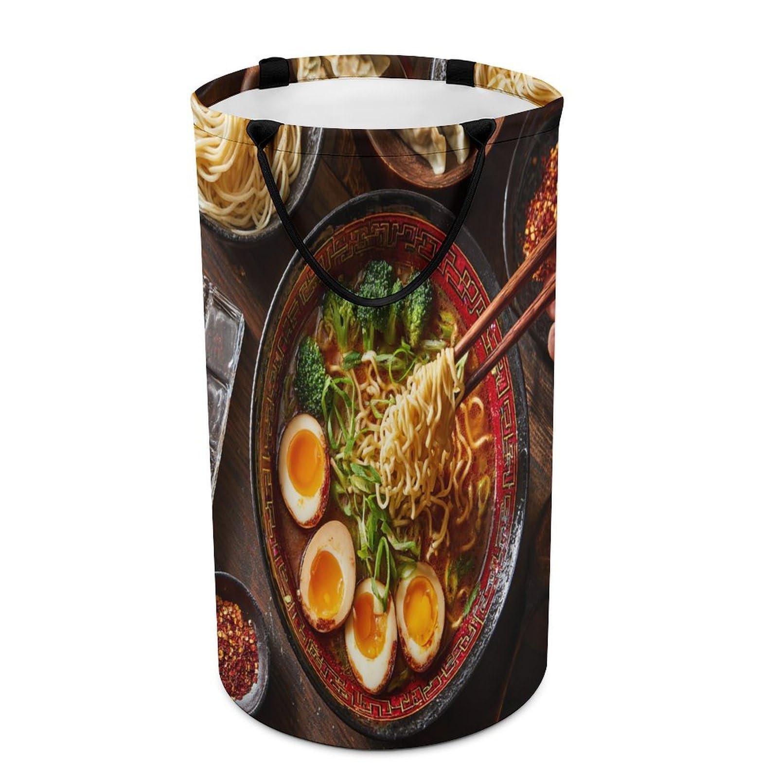 LUYYSKY Classic Watercolor Ramen Noodle Collapsible Dirty Clothes Basket, Beautiful Retro Japanese Food Ramen Theme Portable Clothes Storage Basket