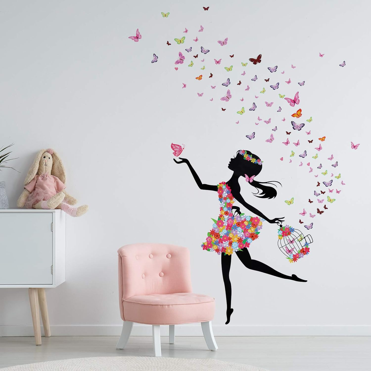 2 Sheets Flower Fairy Wall Murals Girl Wall Decals with Flowers and Butterflies Decorative Girl on Bicycle Wall Stickers for Girls Kids Bedroom Birthday Party Favor : Baby