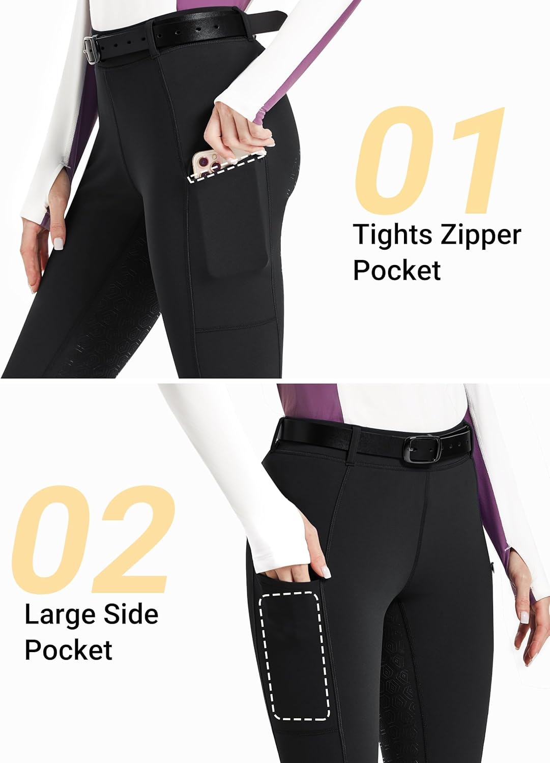 FitsT4 Sports Women's Fleece Lined Bootcut Horse Riding Pants Winter Full Seat Riding Tights with Pockets Equestrian Breeches - Image 6