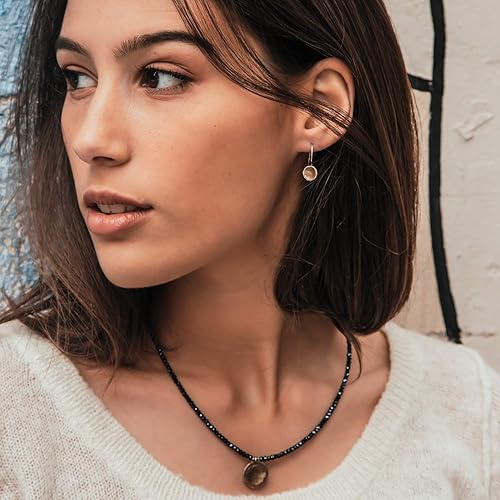 Miniatura 4 de Two Tone Solid 9k Yellow Gold 925 Sterling Silver and Black Crystal Stone Beaded Pendant Necklace